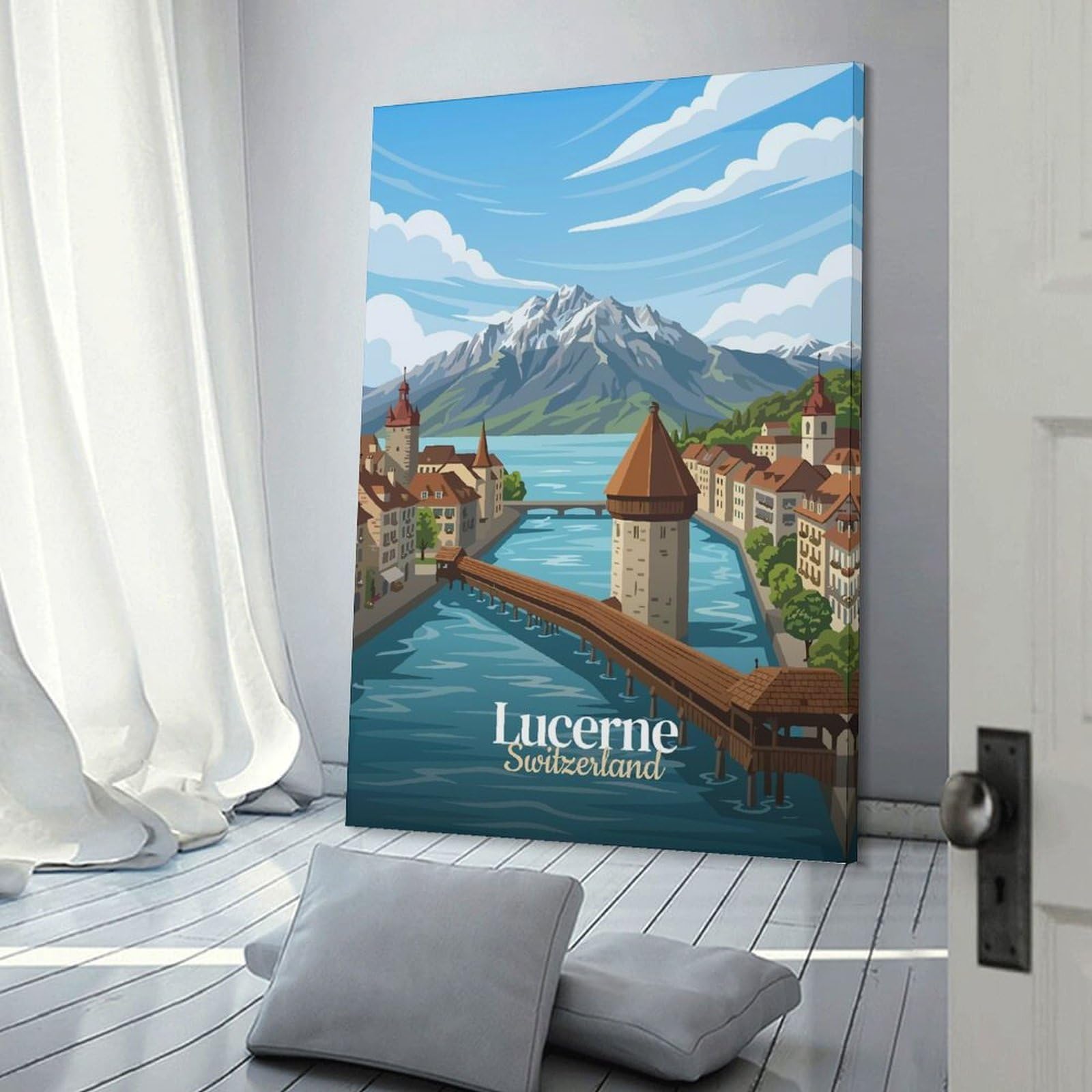 Junmoney Lucerne, Switzerland Travel Wall Art Print, 16x24inch(40x60cm), for Workspace Walls, Study Corners Or Bedrooms, A Smart Decor Choice for Study Walls