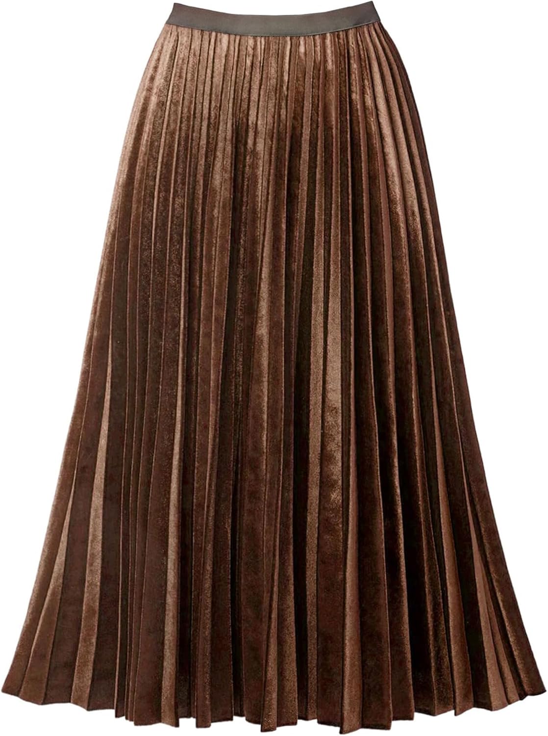 Women's Pleated Skirts High Elastic Waist A-Line Swing Skirt Midi Length