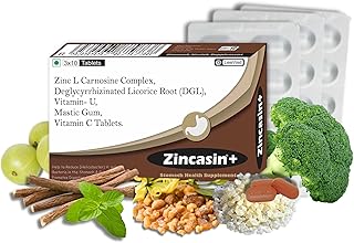 Zincasin +Plus Advanced Digestive Tract Lining Repair Aid | Gut Mucosal Barrier Enhancer for Nutrient Absorption, Gastric Discomfort, Leaky Gut, Stomach Ulcer, H.pylori Support | Zinc L-Carnosine, DGL Licorice Root Extract, Mastic Gum, Vitamin U & C - 30 Tablets LeeWell Pharma