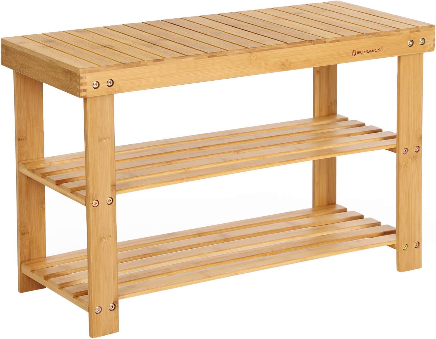 SONGMICS 3-Tier Bamboo Shoe Bench, Shoe Rack Storage Organizer, 70 x 28 x 45 cm, ideal for Hallway, Bathroom, Living Room and Corridor LBS04N