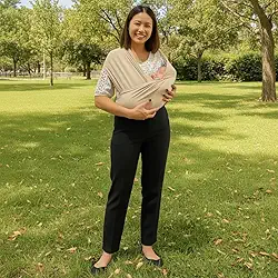 Sling Ergonômico Carregador Canguru de Vestir Wrap Bebe Recem Nascido Tecido Respiravel Cor Bege