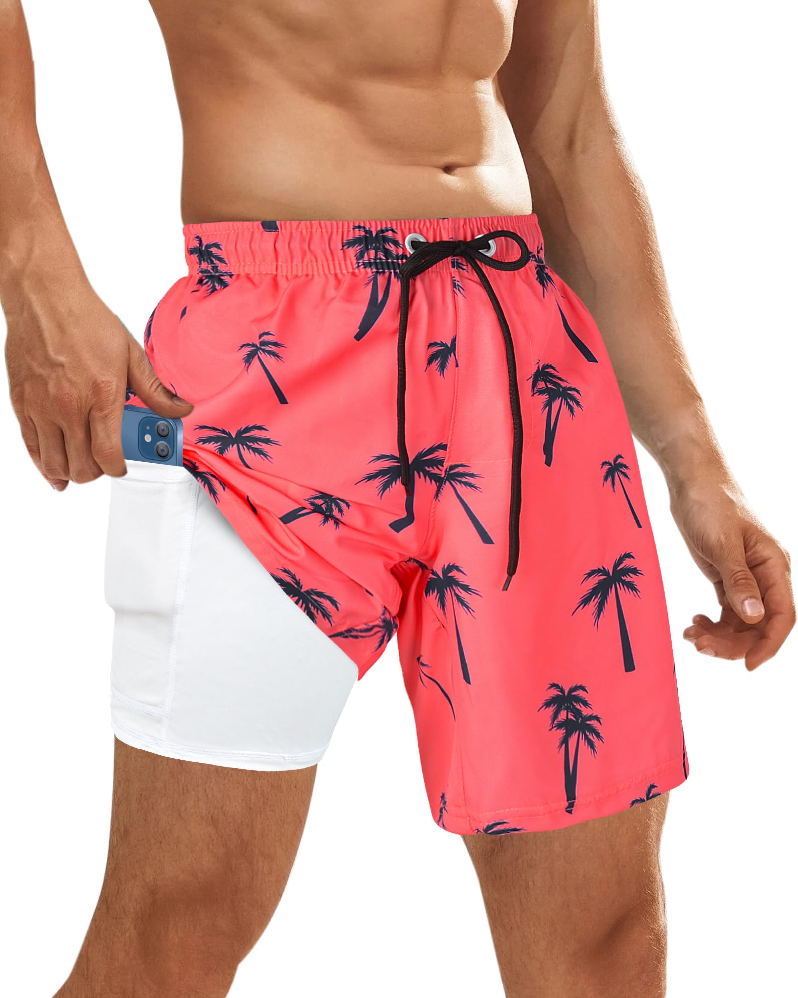 OlyPegic Maillot de bain pour homme avec doublure de compression - Short de plage à séchage rapide - Avec fermeture éclair