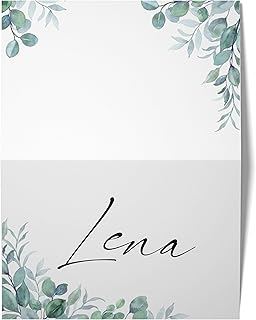 Hochwertige Tischkarten für die Hochzeit – Geburtstag – Konfirmation - Namenskarten, Platzkarten (Eukalyptus 4, 25)