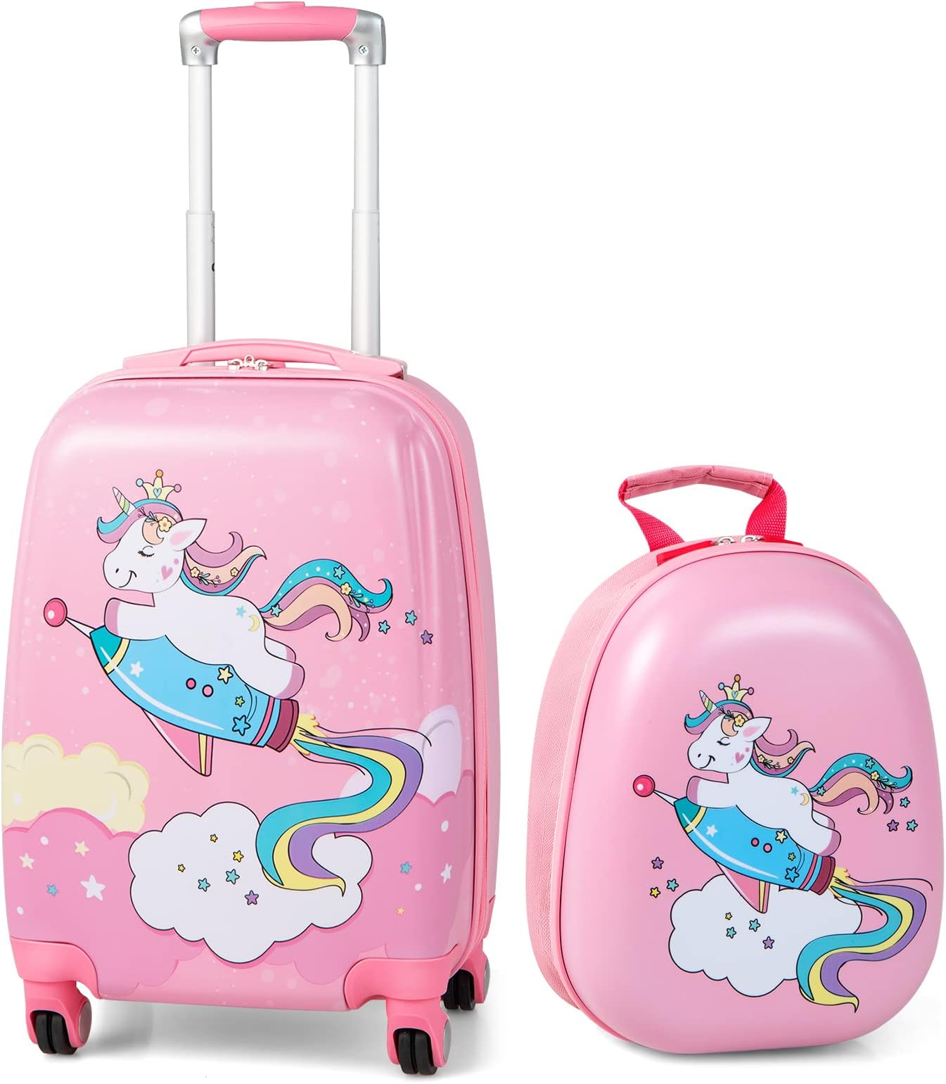 Kids Luggage, 12" Toddler Backpack & 18" Travel Suitcase with Wheels, Lightweight Toddler Girls Suitcase, Durable ABS Hardshell, 2Pcs Carry On Luggage Set for Boys Girls