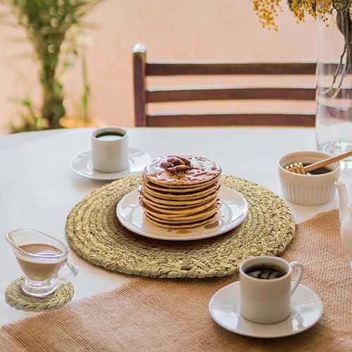 Miniatura 6 de AHHFSMEI Juego de 6 manteles individuales redondos de ratán de jacinto de agua natural resistentes al calor, manteles individuales de paja trenzada