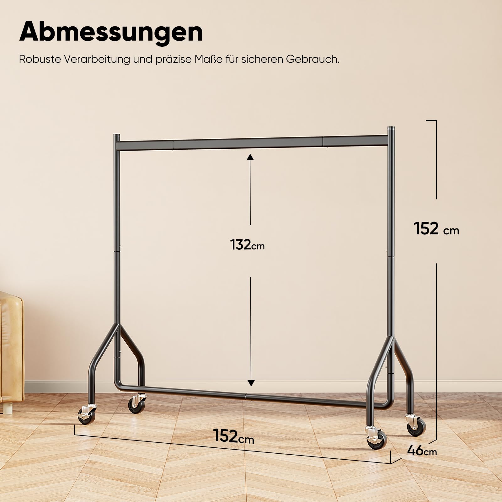 HOKEEPER Schwerlast Kleiderständer auf Rollen,Kleiderstange kleiderstangen für Hängende Fahrbarer Klamotten Ständer Closet Garderobe Rack, 152x46x152cm