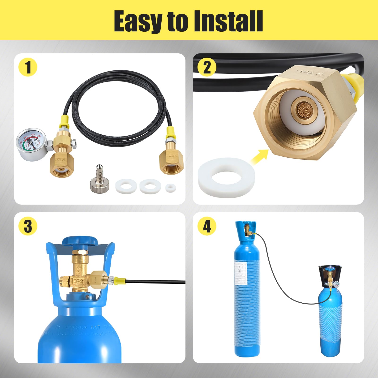 Schutzgas Umfüllschlauch 1,5m 2x W21.8-14 DIN477 CO2 Adapter Hochdruckschlauch 3500PSI Manometer CO2 Nachfüllstation Gasschlauch Argon Stickstoff Schweißgerät