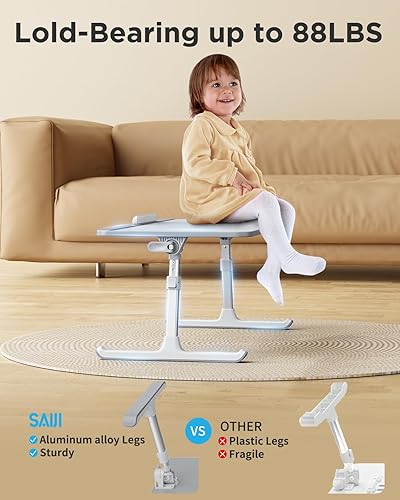 Miniatura 5 de SAIJI Escritorio de cuero para computadora portátil, bandeja para cama, soporte ajustable para computadora portátil, escritorio de pie ligero y