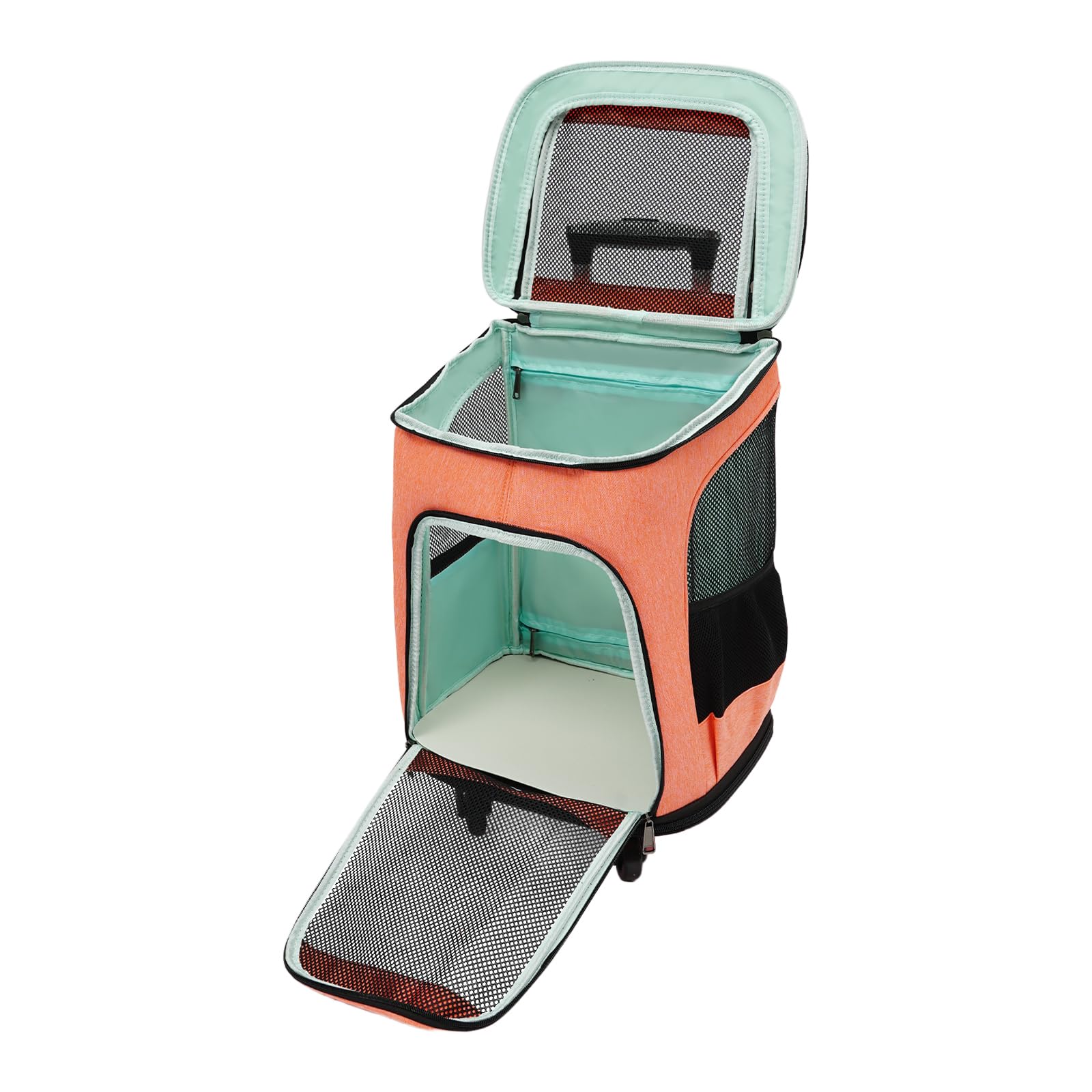 Transportín plegable para mascotas con ruedas universales y mango telescópico, transpirable, plegable, para perros de hasta 7,5 kg y gatos de hasta 9 kg (naranja)