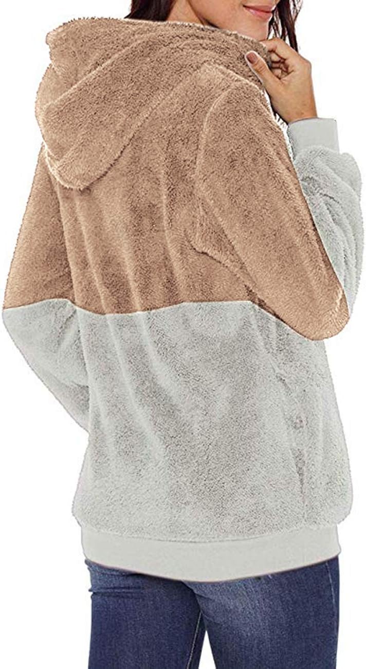 Women Casual Double Fuzzy Sweatshirt Faux Fleece Zip Pullover Hoodies Coat Outwear S-XXL - Image 2