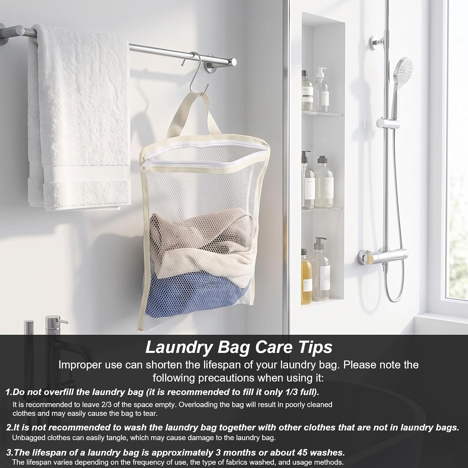 5 Pcs Hanging Laundry Bag with S Hooks 12.6 X 11 Inch Mesh Wash Bag