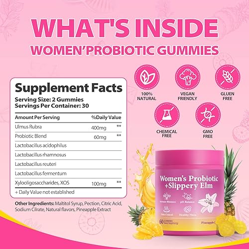 Miniatura 3 de Sus jugosas gomitas de probióticos femeninos con olmo resbaladizo apoya el equilibrio del pH, la salud intestinal y el sistema inmunológico