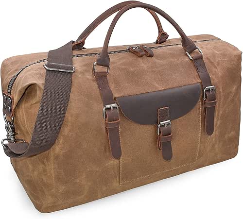 Oversized Travel Duffel Bag Waterproof Canvas Genuine Leather Weekend bag