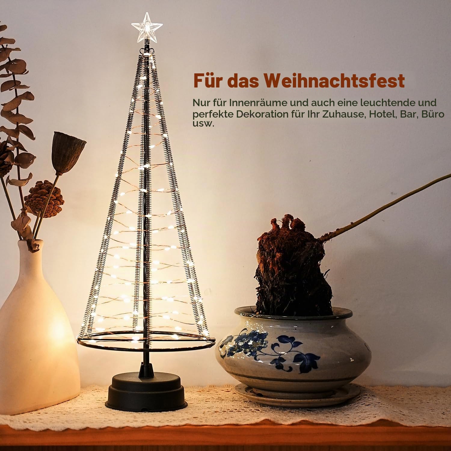 Honesty Santa's Tree,XL Black Mini-Weihnachtsbaum, 85 warmweiße LEDs auf Kupferdraht, mit Ladedatenleitung ， Tischlampe und schönen Dekorationen für Ihre Zimmer, 425 mm Hoch