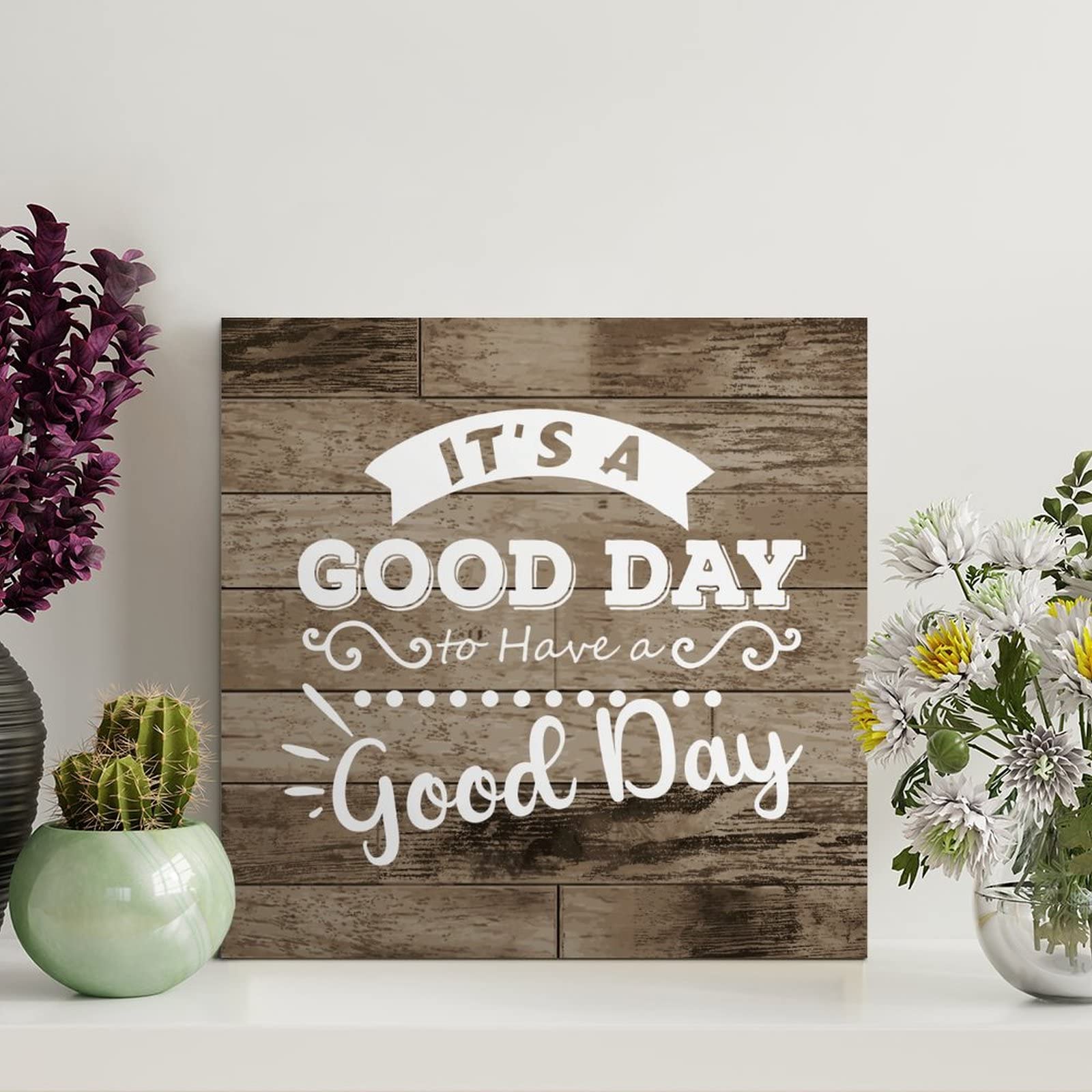 LITTLEGROVE SEEDS Modern Rustic Wooden Pallet Sign It's A Good Day to Have A Good Day Wood Signs 8x8in Family Wall Decor Farmhouse Decor Wall Art Wall Hanger Sign for Home Kitchen Living Room