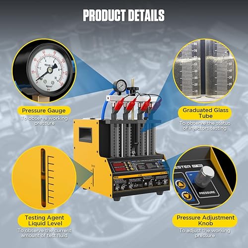 Miniatura 21 de Máquina limpiadora y probadora de inyector de combustible, probador de limpieza de inyección de sistema de combustible de 6 cilindros con adaptador