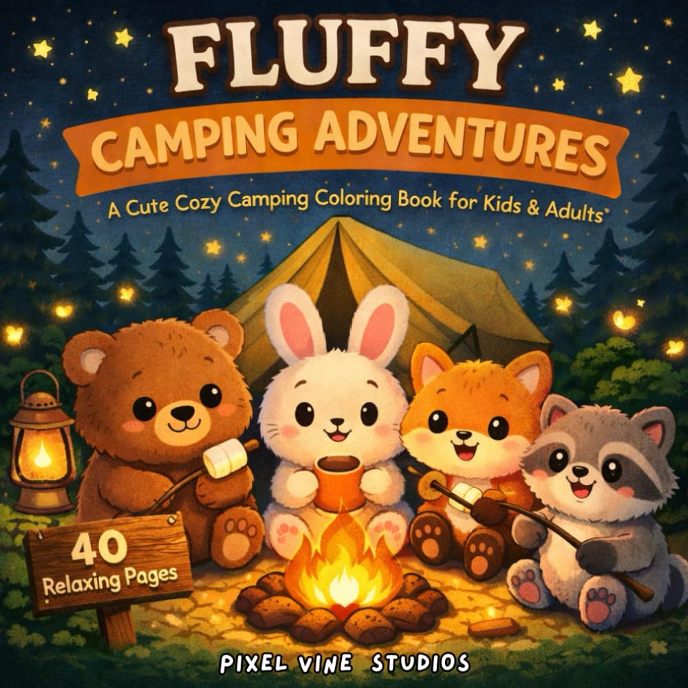 Fluffy Camping Adventures: A Cute Cozy Camping Coloring Book for Kids & Adults (World of Fluffies)