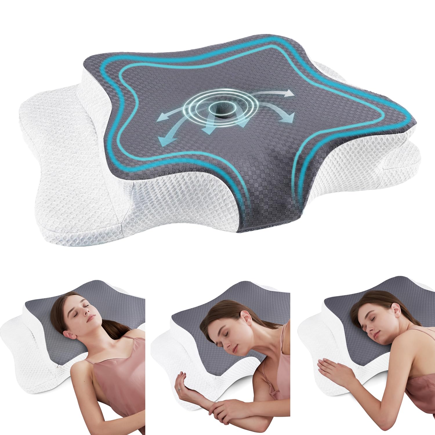 Cervical Neck Pillow for Pain Relief Sleeping, Contour Memory Foam Pillow, Ergonomic Side Sleeper Pillow for Adults, Cooling Orthopedic Neck Support Pillow for Back Stomach Sleepers