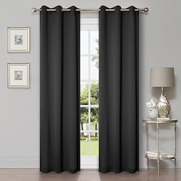 Superior Blackout Curtains, Room Darkening, Bedroom, Drapes, Kitchen, Living Room Window Accents, Sun Blocking, Thermal, 2 Pack, 6 Grommets, Solid Blackout Curtains, Set of 2, 42 x 63, Black