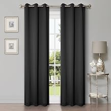 Superior Blackout Curtains, Room Darkening, Bedroom, Drapes, Kitchen, Living Room Window Accents, Sun Blocking, Thermal, 2 Pack, 6 Grommets, Solid Blackout Curtains, Set of 2, 42" x 63", Black