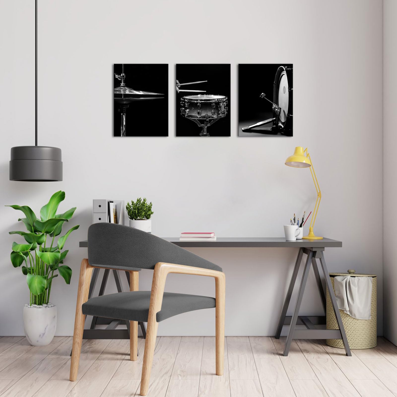 Canvbay Stampa artistica da parete in bianco e nero con kit di batteria jazz, poster con strumenti musicali, decorazione moderna per la casa per sala da studio rock, 30,5 x 40,6 cm, 3 pezzi
