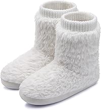 MIXIN Women's Comfort Warm Faux Fleece Fuzzy Ankle Bootie Slippers Plush Lining Slip-on House Shoes Anti-Slip Sole Indoor/Outdoor