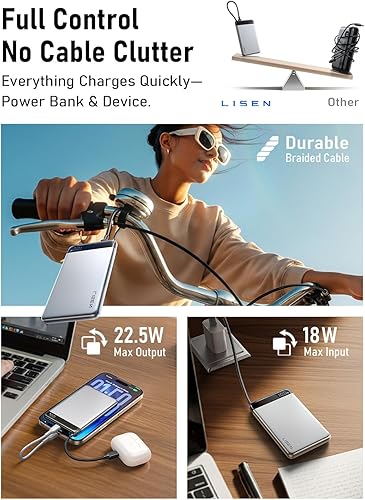 Miniatura 7 de LISEN Cargador portátil ultradelgado de 0.5 pulgadas 10000 mAh 22.5 W Banco de energía certificado CCC aprobado por la TSA, dispositivos de avión