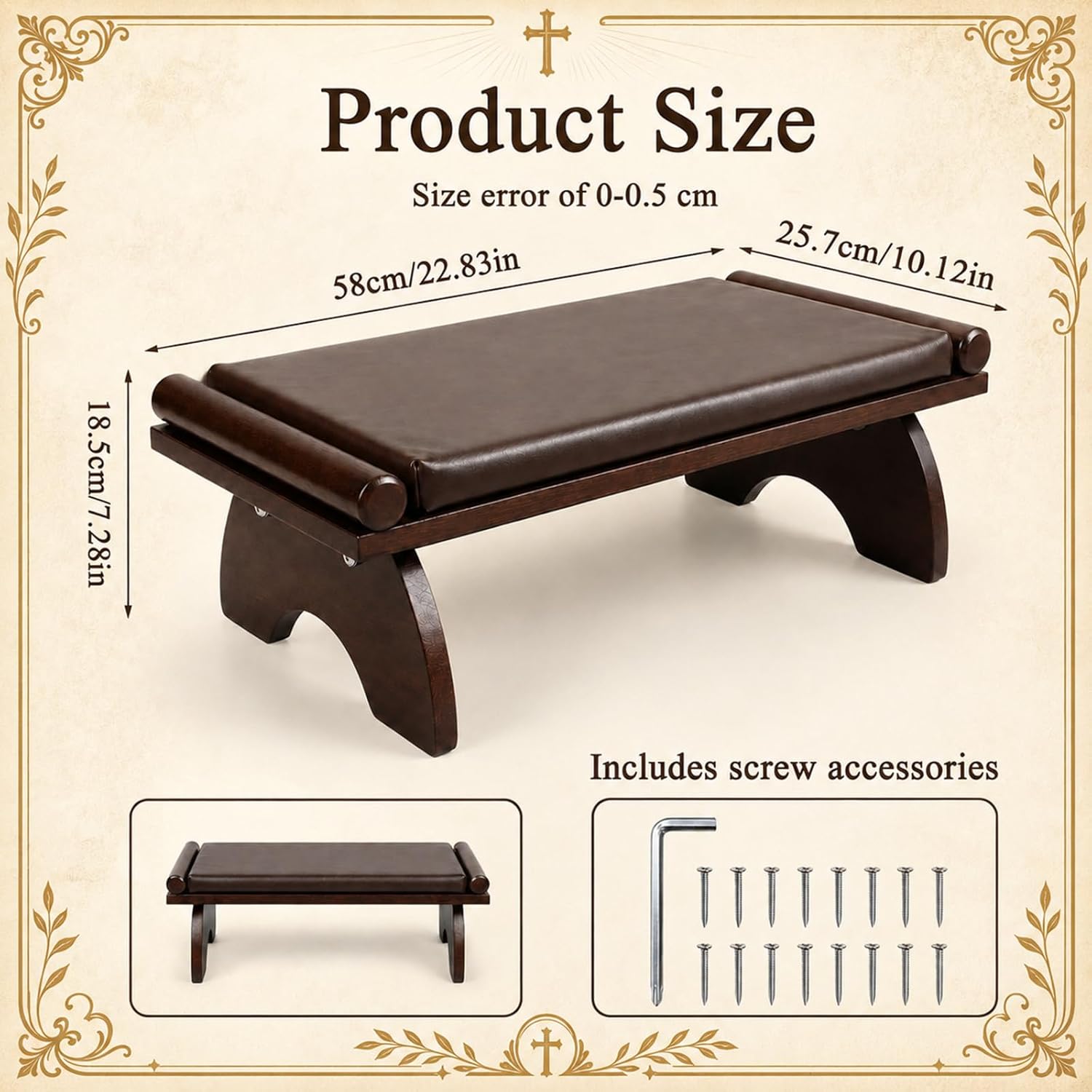 Dunzy Wooden Prayer Kneeler Bench, Padded Stool for Home and Church