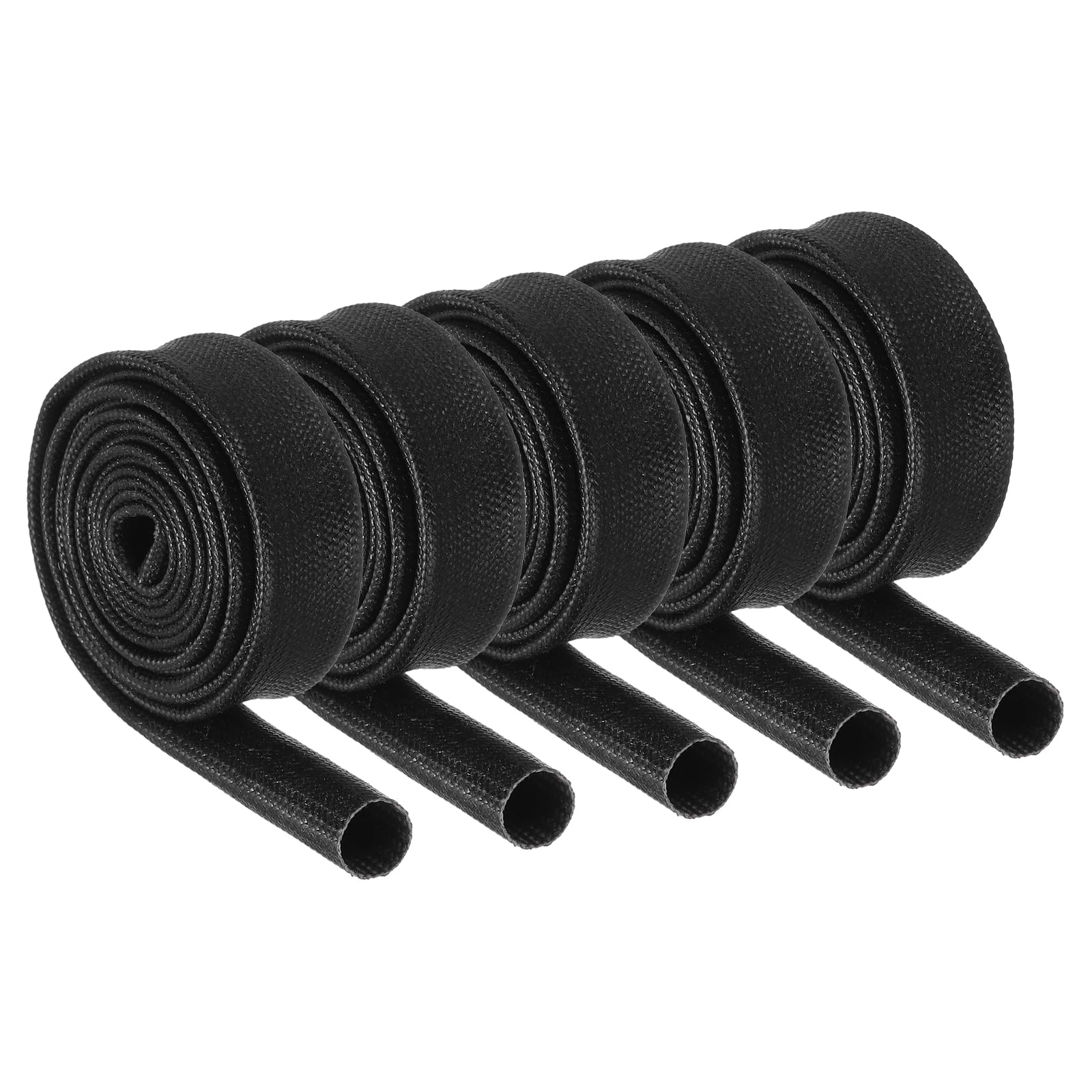 QUARKZMAN 5 Piezas Funda Trenzada de Aislamiento 1 Metro - 8mm ID Negro Funda de Fibra de Vidrio Recubierta de Silicona de Alta Temperatura para Protección de Cableado Eléctricos