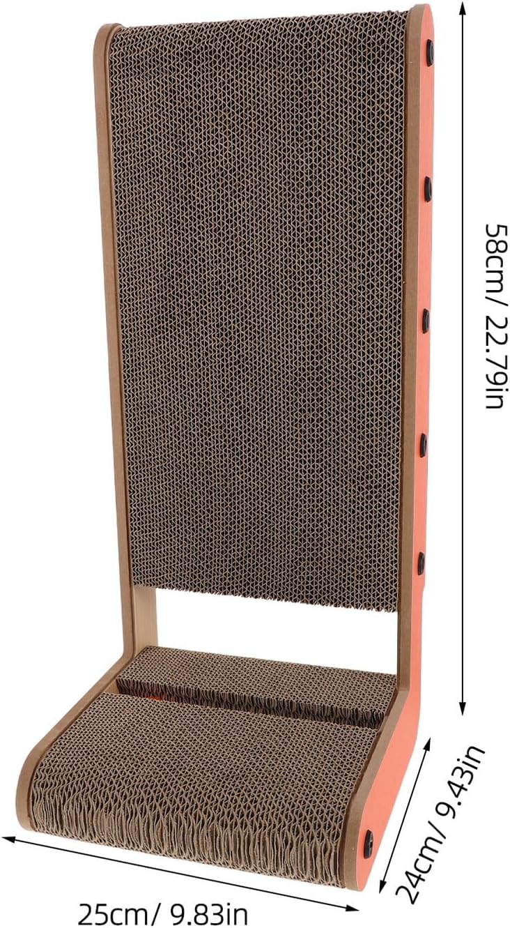 L Shape Cat Scratcher Pad with Bell Vertical Corrugated Cardboard Scratch Board 20x20x45cm Indoor Cat Scratching for Kittens