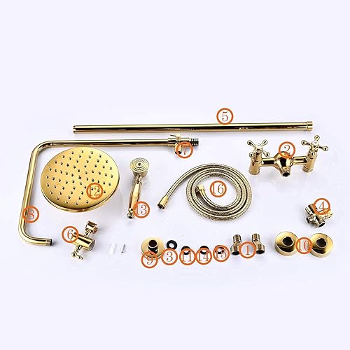 Miniatura 6 de Accesorio de ducha de 8 pulgadas, cabezal de ducha de lluvia con pulido en aerosol de mano dorado de doble perilla, mezclador de baño, juego