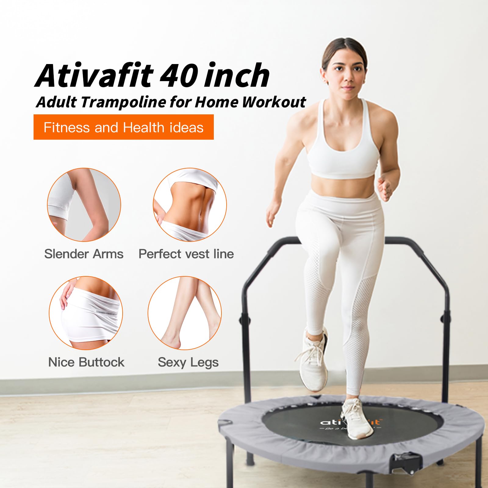 ATIVAFIT 40" Trampoline Pliable Mini rebondisseur d'exercice avec poignée en Mousse réglable Idéal pour l'entraînement de Fitness corporel intérieur/Jardin/entraînement