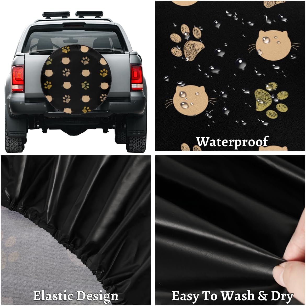Cat Paw Prints Tire Covers Portable Spare Tire Cover Soft Durable Waterproof Dustproof 3 Sizes 14 15 16 Inches for Car Truck SUV Trailer Camper