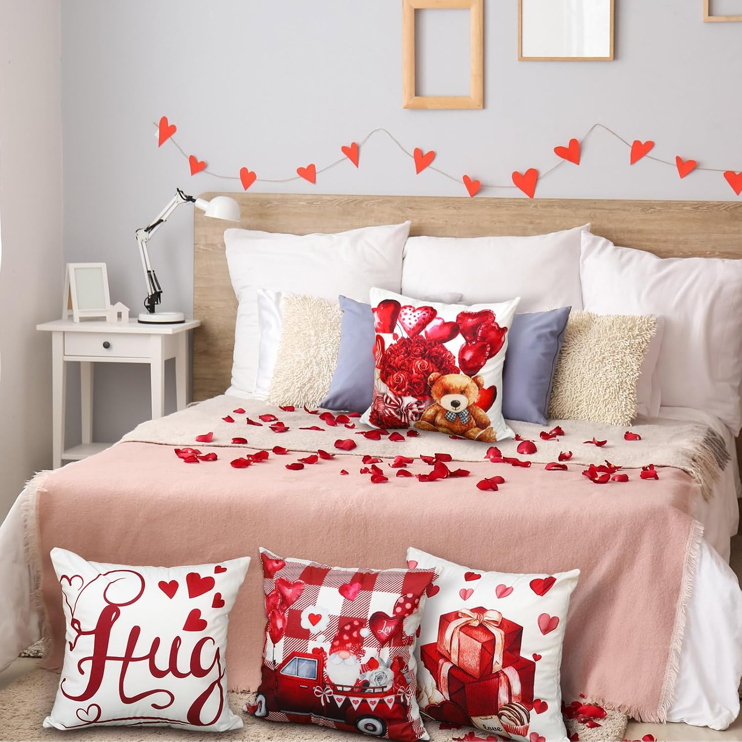 Hosuly 12 Pcs Valentines Day Throw Pillow Covers 18" x 18" Red White Love Kisses Hugs Throw Pillow Covers Valentines Day Decorative Cushion for Sofa Couch Bedroom Home Farmhouse Decorations