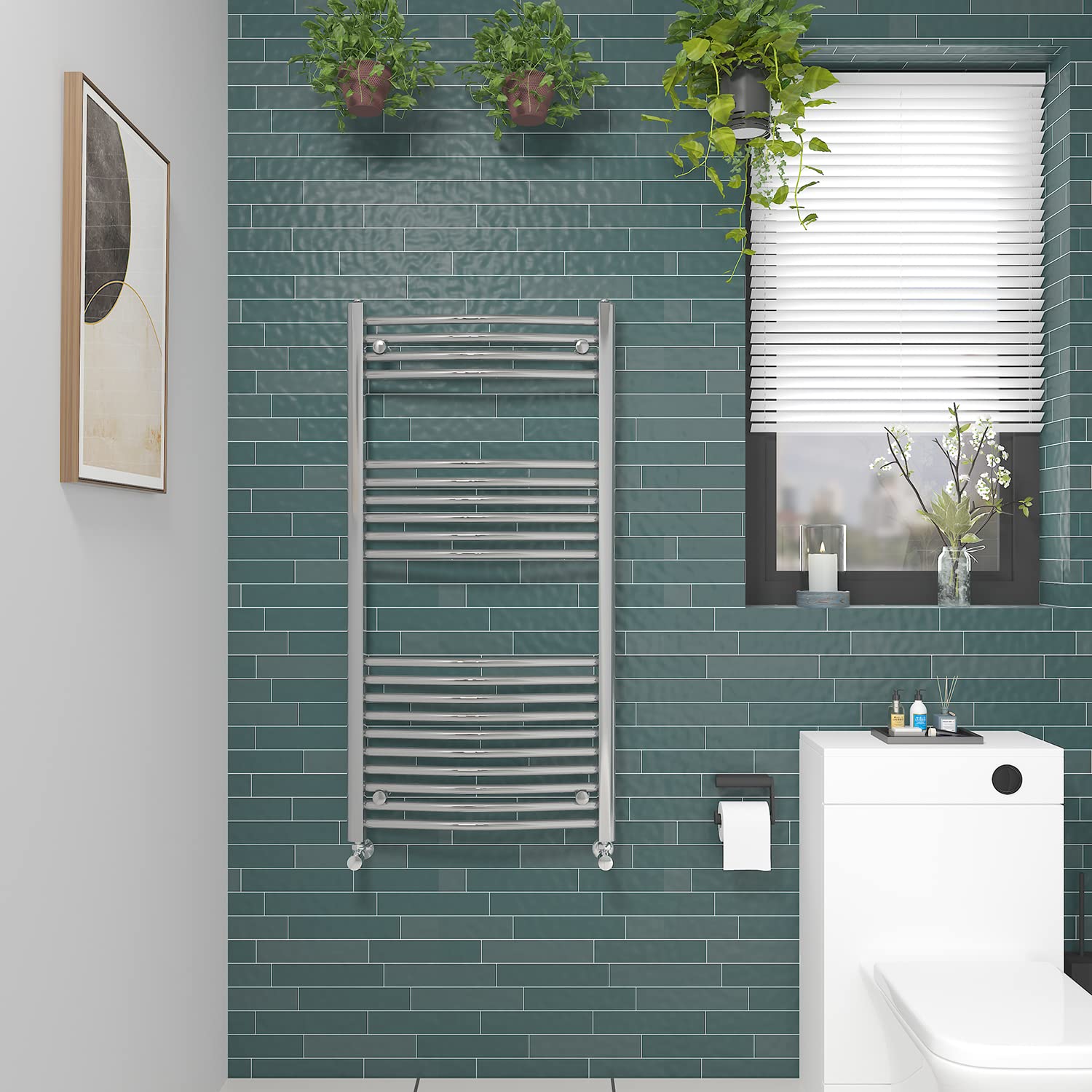 Nrg Curved Chrome Bathroom Heated Towel Rail Radiator Central Heating Ladder Rad Warmer 1200X600mm