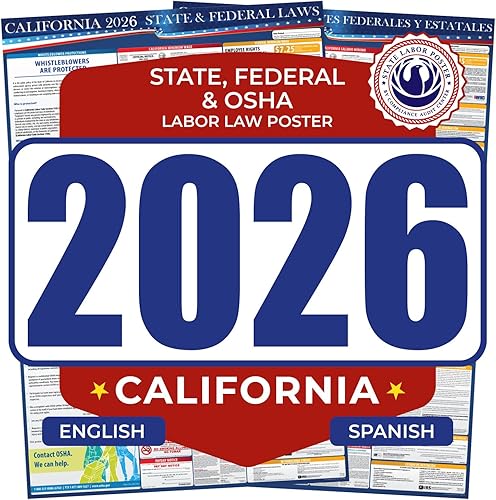 Póster de la ley laboral estatal y federal de California 2026 - Combo inglés y español - Cumple con OSHA en el lugar de trabajo - Publicación de