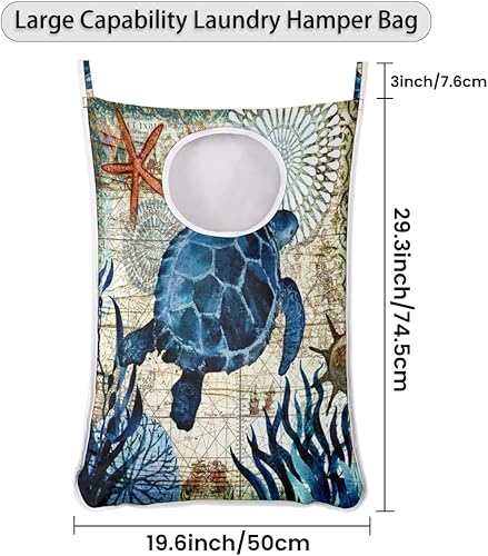 Miniatura 4 de Cesta colgante de tortuga marina de acuarela, cesta grande de lavandería montada en la pared con ganchos de acero inoxidable, organización y