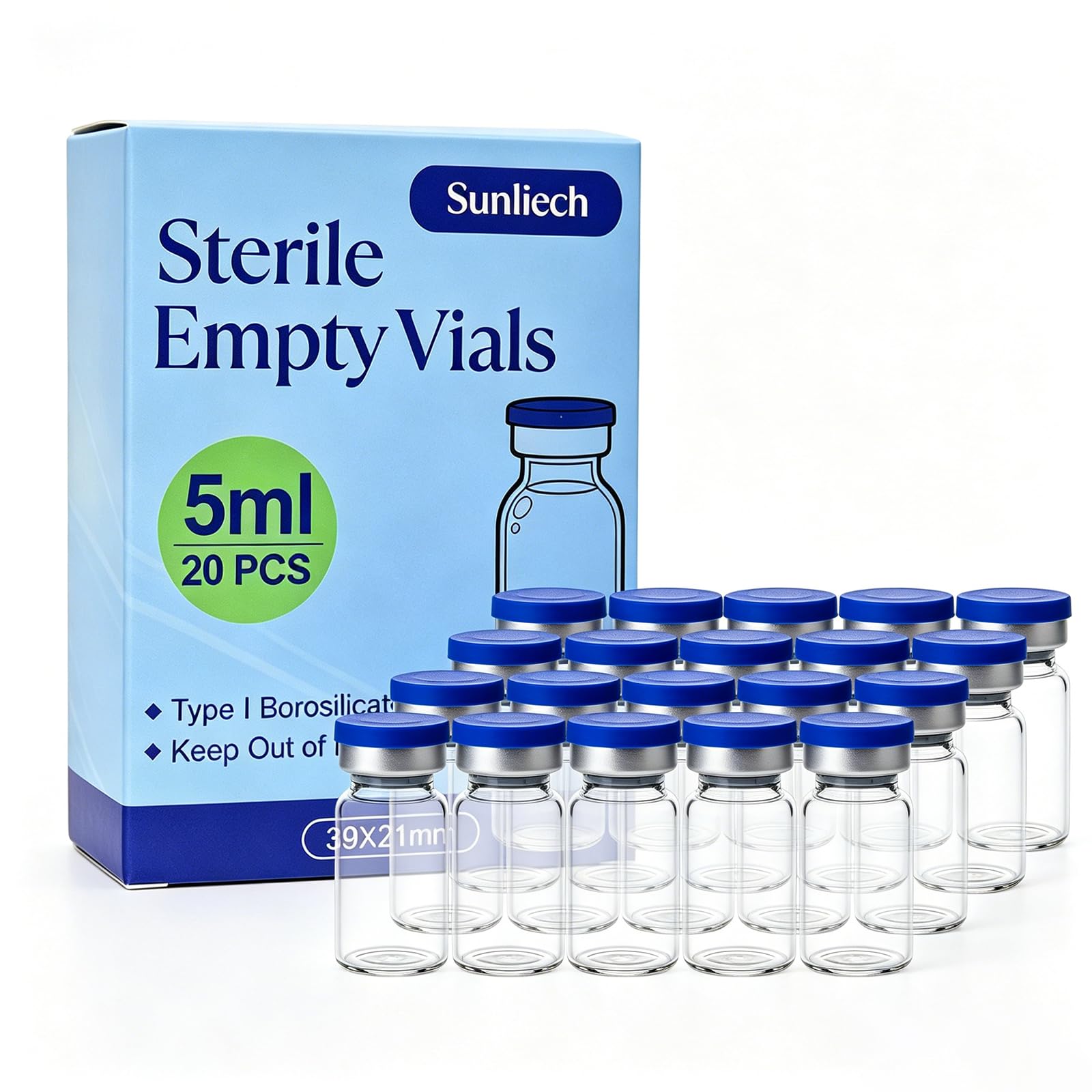 Sterile Glass Vials - 10 Pack, Airtight Seals -10 Sterile Glass Vials - 10 Pack, Airtight Seals -10