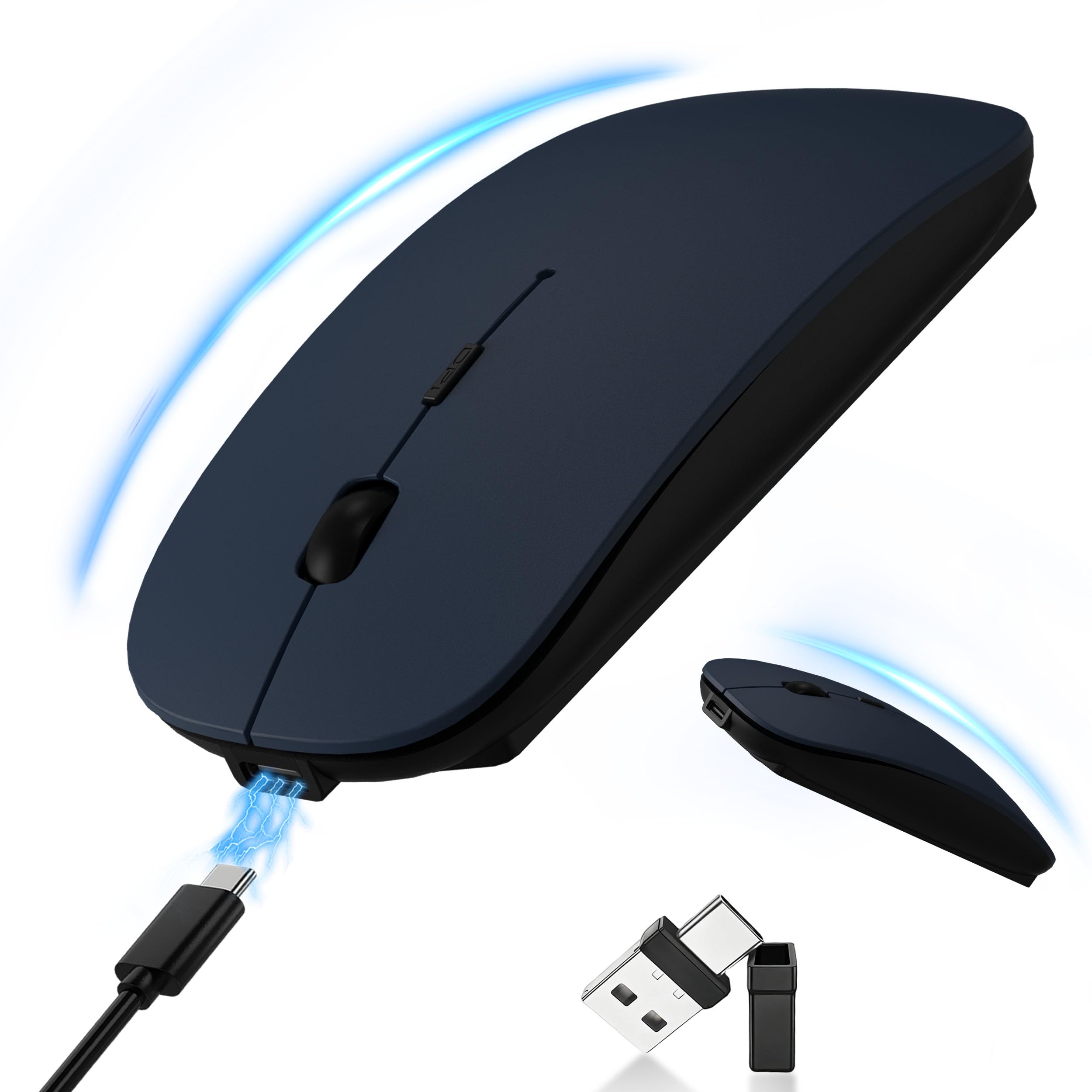 Slim Bluetooth Wireless Mouse with Jiggler - Blue | Rechargeable Portable Mouse, BT5.2 & 2.4G, USB-C/USB-A Receiver, Adjustable DPI for MacBook, iPad, Laptop & PC-image-49