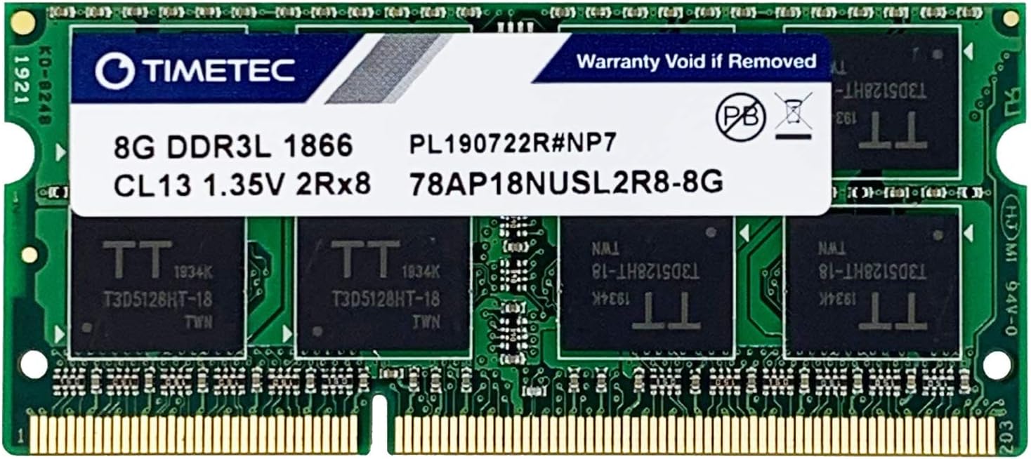 Timetec 8GB DDR3L / DDR31866MHz PC3L-14900 / PC3-14900 Non-ECC Unbuffered 1.35V / 1.5V CL13 2Rx8 Dual Rank 204 Pin SODIMM Laptop Notebook PC Computer Memory RAM Module Upgrade (8GB)