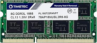 Timetec 8GB DDR3L / DDR3 1866MHz PC3L-14900 / PC3-14900 Non-ECC Unbuffered 1.35V / 1.5V CL13 2Rx8 Dual Rank 204 Pin SODIMM Laptop Notebook PC Computer Memory RAM Module Upgrade (8GB)