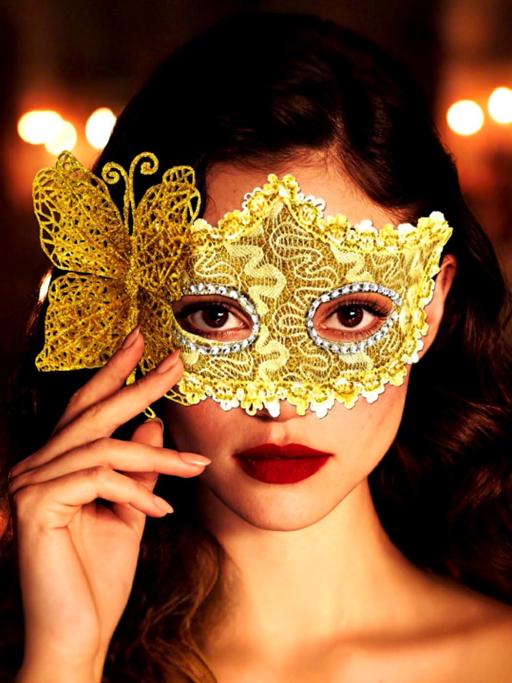 Jovono Butterfly Masquerade Masks Lace Venetian Masks Halloween Cosplay Costume Mask for women (Gold) - Image 2