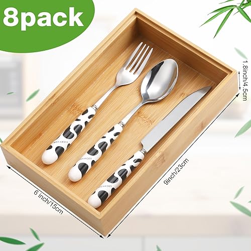 Miniatura 9 de Kigley Organizador de cajones de bambú de 8 piezas, utensilios de cocina, utensilios de madera, caja de almacenamiento apilable de madera, bandeja