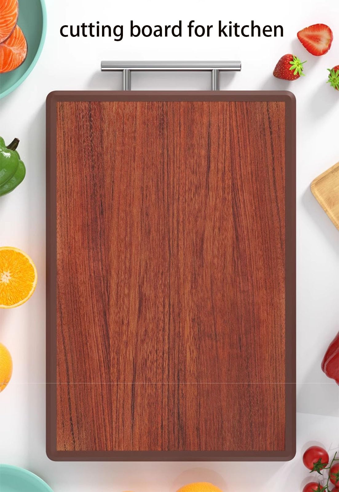 Tabla de cortar de madera grande de doble cara con mango, dobladillo antideslizante, fácil de limpiar, tabla de cortar de cocina de 16,5 pulgadas, 38 cm/15,0,Tabla de cortar(40cm/15.7in)