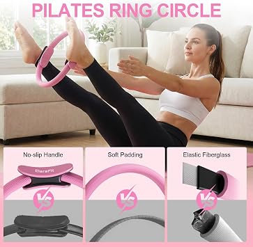 Home Pilates Ring and Ball Set for Women with 5 Resistance Bands 13 inch Magic Circle Workout Starter Kit for Beginners Full Body Toning 15 Min Daily Routine