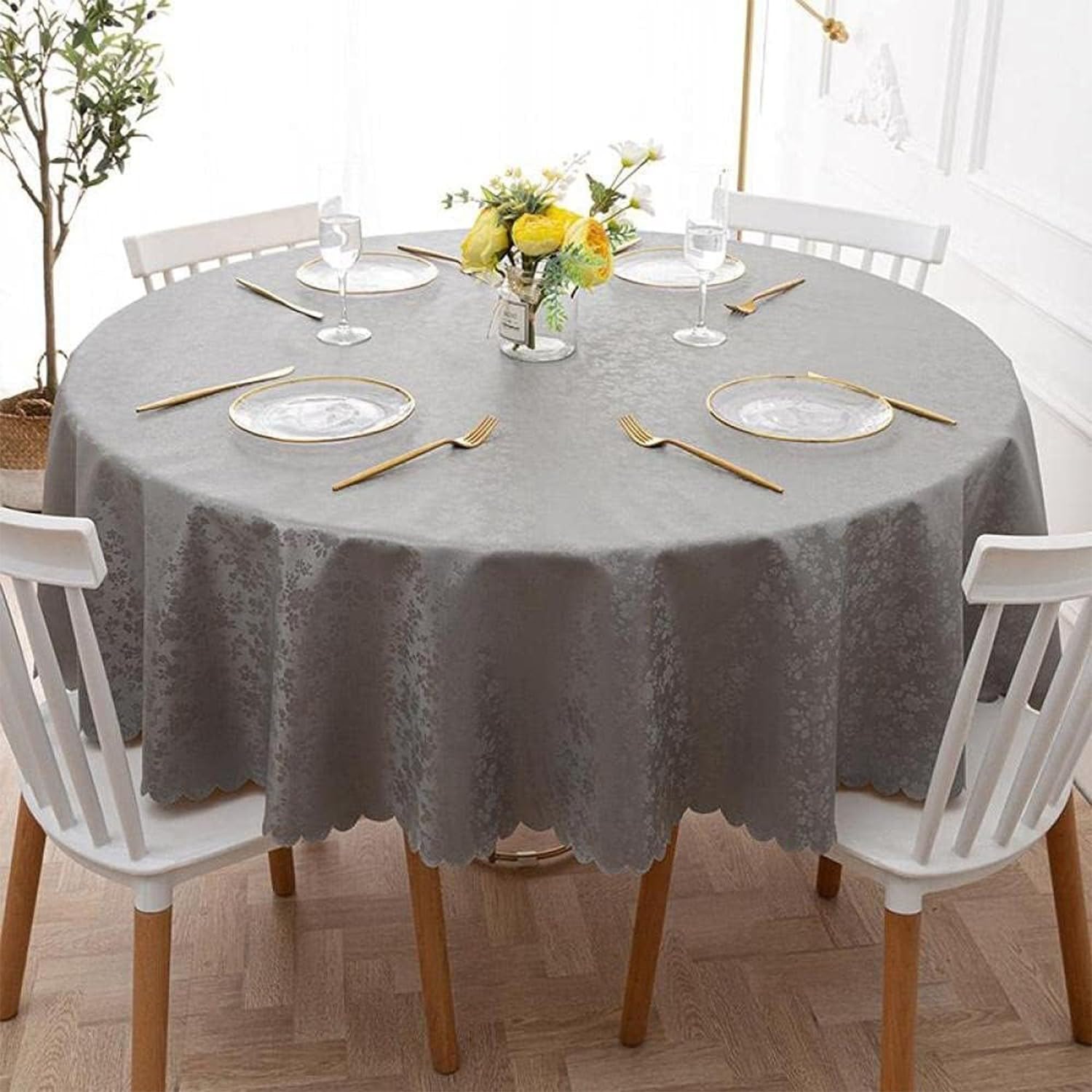 Round Waterproof Tablecloths, PVC Solid Color Table Cover, Wipeable Oil-Proof Table Cloth, European Tablecloth for Home Hotel Restaurant E Diameter, Patio,Weddinggathering R,Diameter of 180 cm