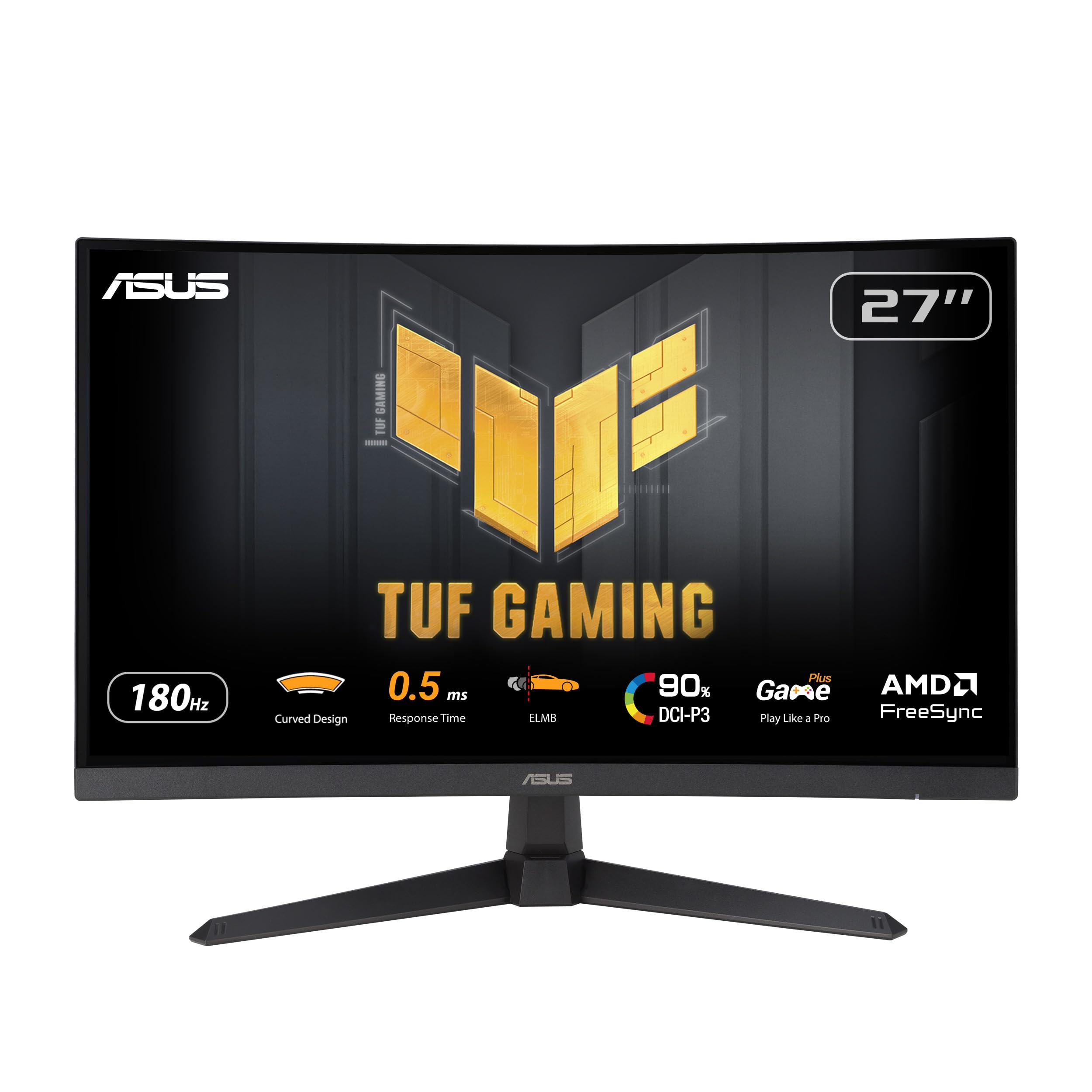 ASUS TUF Gaming VG27WQ3B Monitor Curvo 27", Quad HD VA (2560x1440), 0,5 ms (GTG), 180Hz, Tecnologia Extreme Low Motion Blur, FreeSync, 90% DCI-P3, Nero