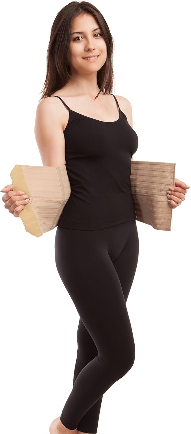 ITA-MED 9" Wide Breathable Abdominal Binder for Women, Ideal Wrap for Postpartum, C-Section, and Post Surgery Recovery, Body-Shaping Effect, Made in USA, Beige, XL
