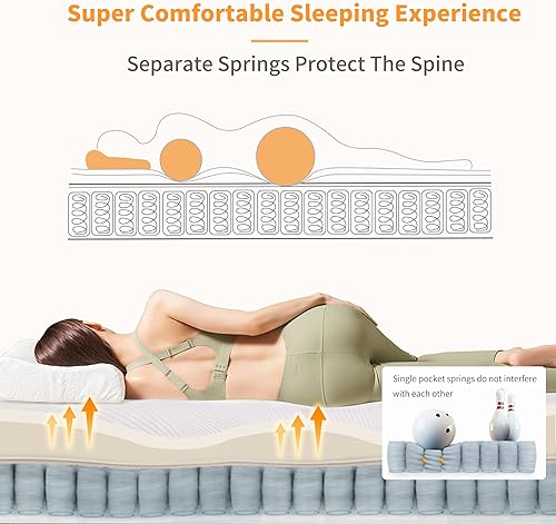 Miniatura 5 de ESHINE Colchón híbrido de espuma viscoelástica de 14 pulgadas King - 783 resortes interiores independientes - Colchón en una caja - Soporte de borde