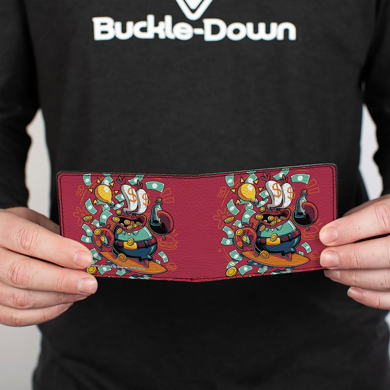 Buckle-Down Nickelodeon Wallet, Bifold, SpongeBob Mr Krabs Dollar Sign Pose Pink, Vegan Leather